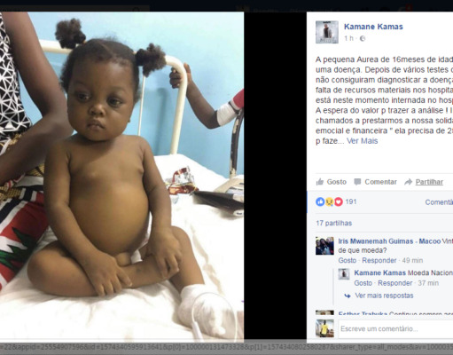 Cantor moçambicano Kamane Kamas preocupado com criança que precisa de ajuda para se tratar